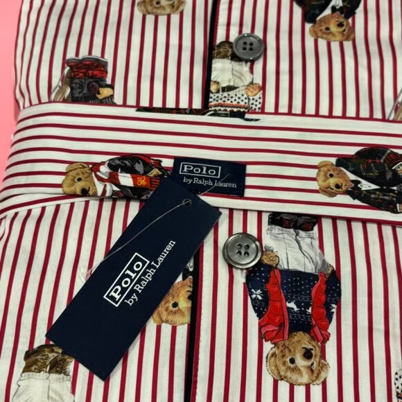 $198 Women's Ralph Lauren Polo Bear Cotton Sateen Red Pajamas 2-pc Gift Bag Set